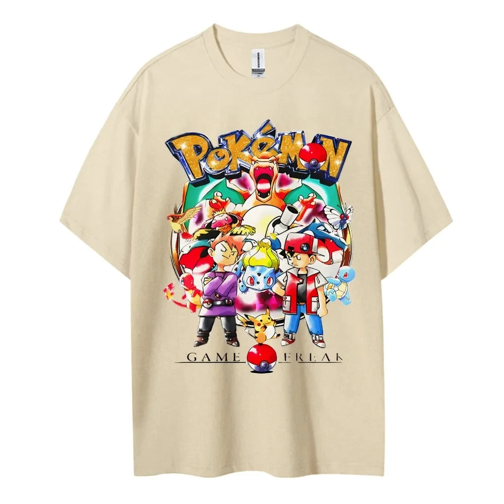 Pokemon T-shirt Men's Pure Cotton Casual  Round Neck T-shirt Short Sleeve Clothing Summer Sports Casual Short Sleeve Top