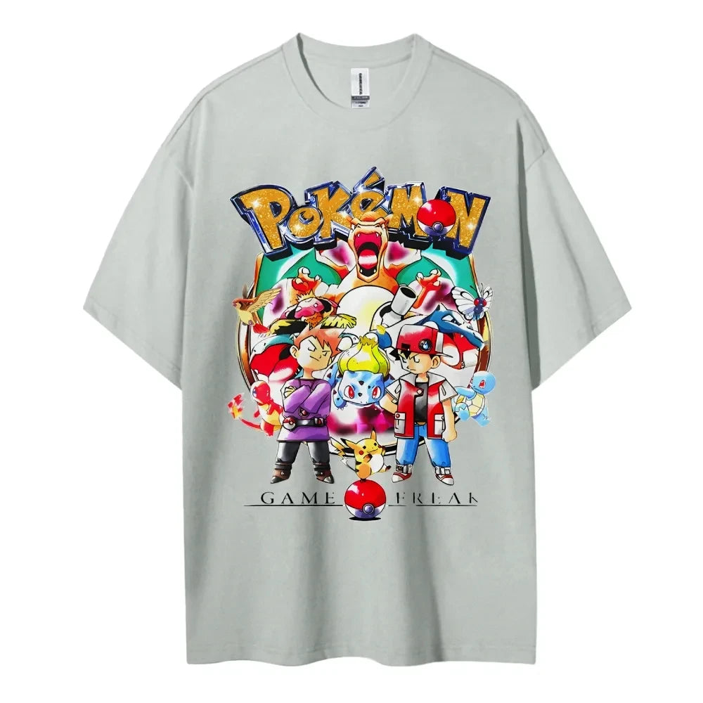 Pokemon T-shirt Men's Pure Cotton Casual  Round Neck T-shirt Short Sleeve Clothing Summer Sports Casual Short Sleeve Top