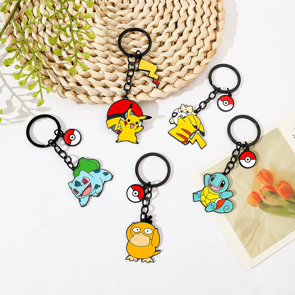 Kawaii Pokemon Keychain for Boys and Girls, Pikachu, Bulbasaur, Psyduck, Squirtle, Cute Pendant Dolls, Souvenirs Gift, Wholesale