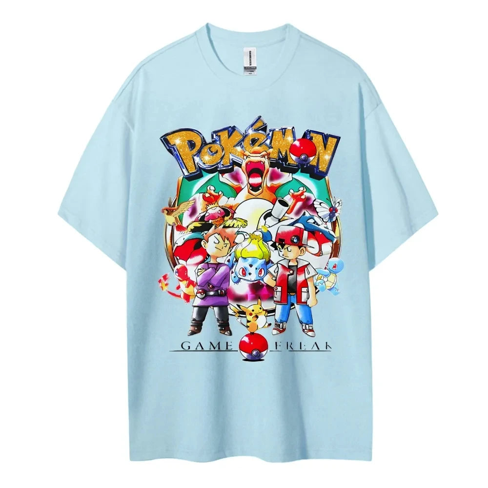 Pokemon T-shirt Men's Pure Cotton Casual  Round Neck T-shirt Short Sleeve Clothing Summer Sports Casual Short Sleeve Top