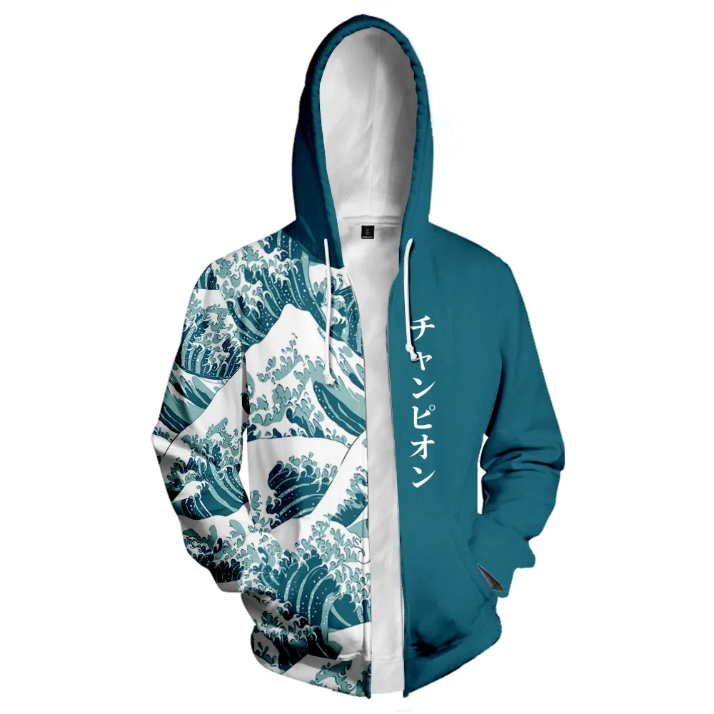The Great Wave of Kanagawa Hoodies Women/Men Anime Cartoon Hoodie Sweatshirts Fashion Fleece Warm Jacket Streetwear Coats