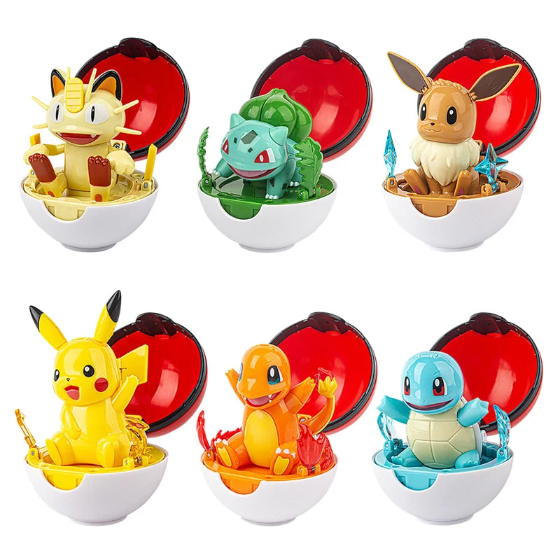 Pokemon Toys Pokeball Deformation Anime Action Figure Model Original Box Pikachu Eevee Squirtle Charmander Bulbasaur Kids Gifts