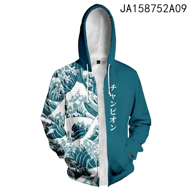 The Great Wave of Kanagawa Hoodies Women/Men Anime Cartoon Hoodie Sweatshirts Fashion Fleece Warm Jacket Streetwear Coats