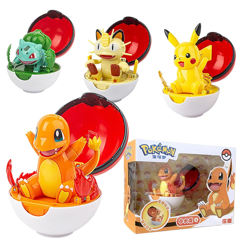 Pokemon Toys Pokeball Deformation Anime Action Figure Model Original Box Pikachu Eevee Squirtle Charmander Bulbasaur Kids Gifts