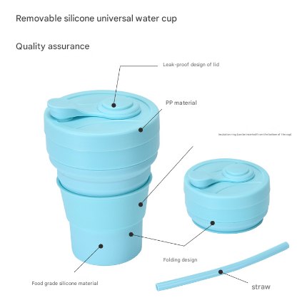 2 Pcs White and Blue 350ml Collapsible Silicone Travel Cup - Portable, Leak-Proof & Food-Grade Drinking Mug with Lid, Insulating Sleeve & Straw